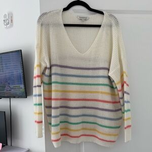 DAVI & DANI Cream Multicolor Striped V-Neck Sweater